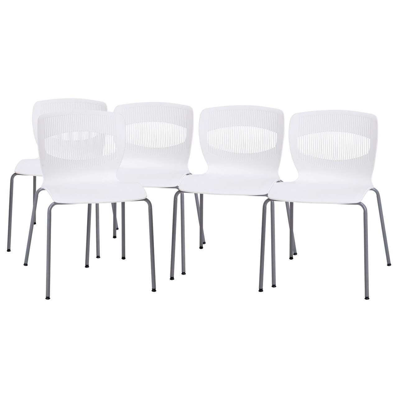 Emma and Oliver Arcana Series Set of 5 Heavy Duty 770 lb. Capacity Ergonomic Polypropylene Stack Chair with Lumbar Support and Steel Frame